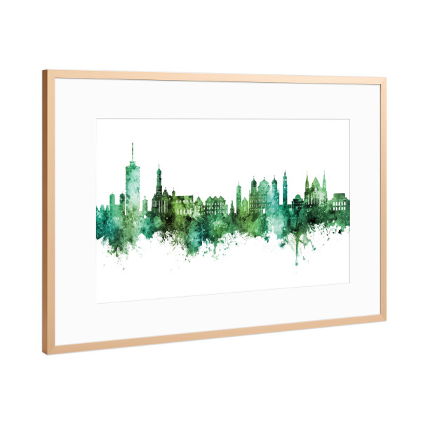 Poster mit Rahmen Kupfer "Augsburg Germany Skyline Green" artboxONE - Städte
