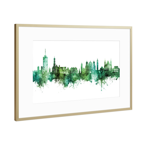 Poster mit Rahmen Gold "Augsburg Germany Skyline Green" artboxONE - Städte