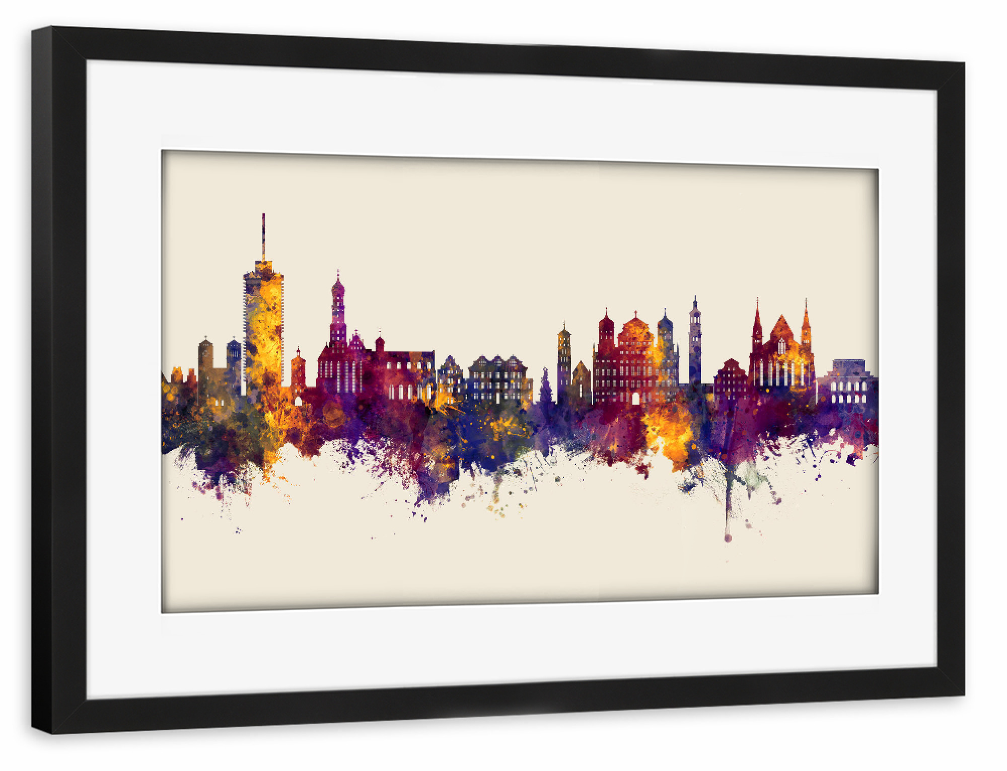 Poster mit Rahmen schwarz "Augsburg Germany Skyline Autumn" artboxONE - Städte