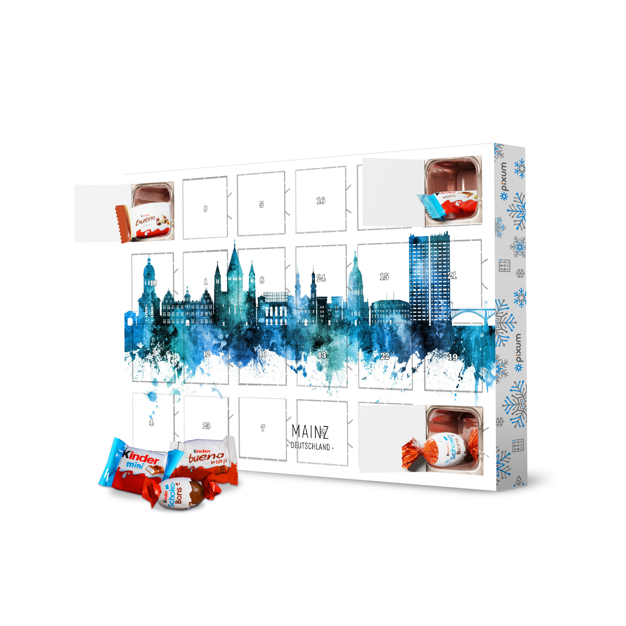 Adventskalender mit Produkten von Kinder Mainz Germany Skyline Blue Name artboxONE Adventskalender Städte
