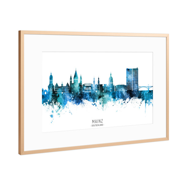 Poster mit Rahmen Kupfer "Mainz Germany Skyline Blue Name" artboxONE - Städte