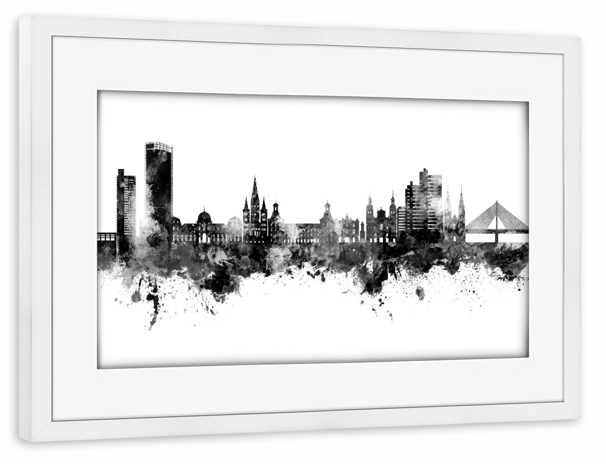 Poster mit Rahmen weiß "Bonn Germany Skyline Black" artboxONE - Städte,Schwarzweiß