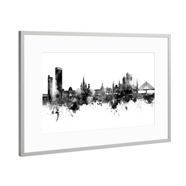Poster mit Rahmen Silber "Bonn Germany Skyline Black" artboxONE - Städte,Schwarzweiß