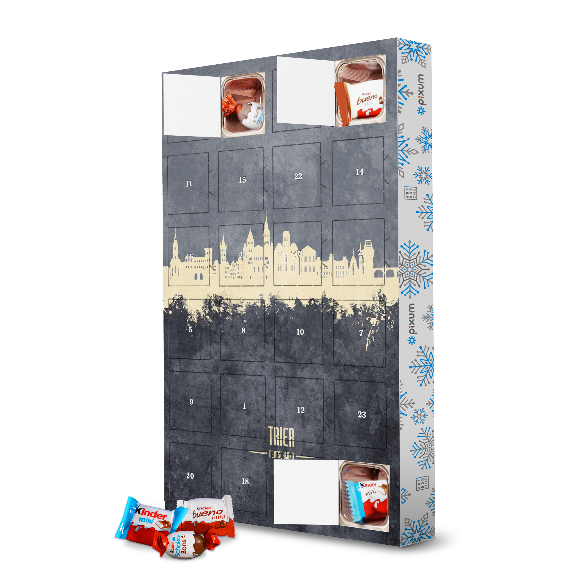 Adventskalender mit Produkten von Kinder Trier Germany Skyline Grey artboxONE Adventskalender Städte