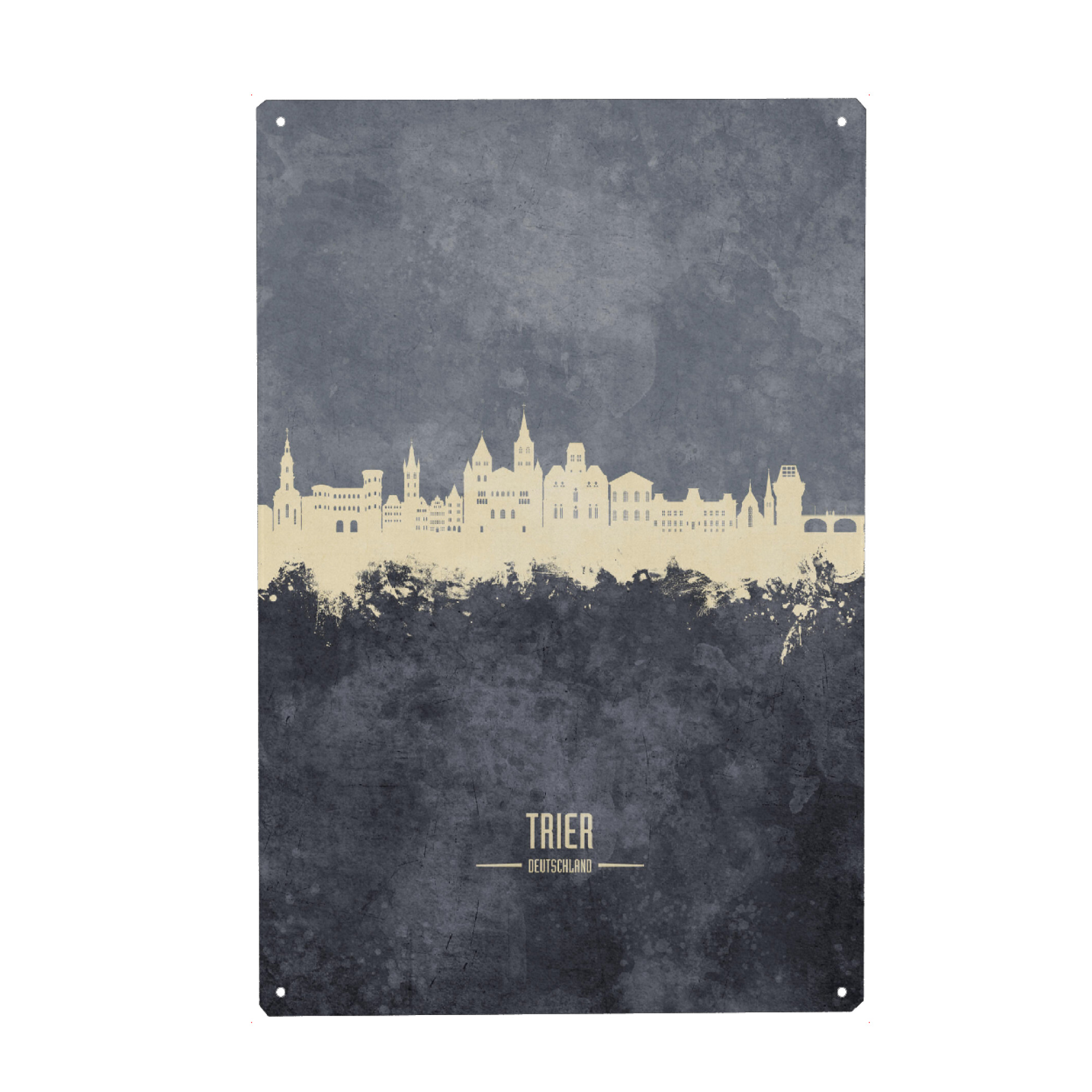 Metall Poster "Trier Germany Skyline Grey" artboxONE - Städte - Trier,Deutschland,Skyline,Cityscape,Stadtbild,Watercolor,Painting,City,Stadt,Germany