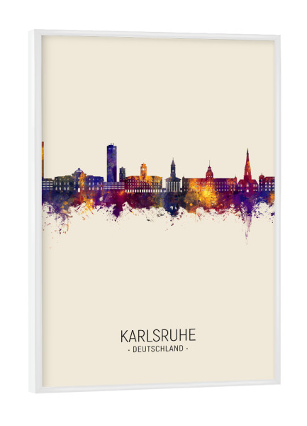 Poster mit weißem Rahmen "Karlsruhe Germany Skyline Beige" artboxONE - Städte