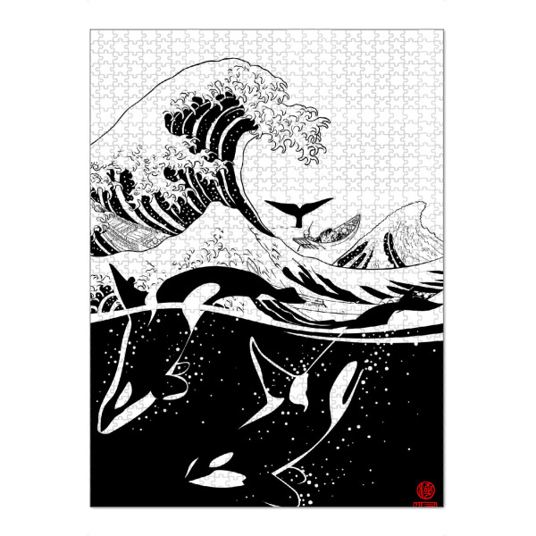 Puzzle Ravensburger "Japanese wave with killer whales" artboxONE - Natur,Reise,Tiere,Schwarzweiß