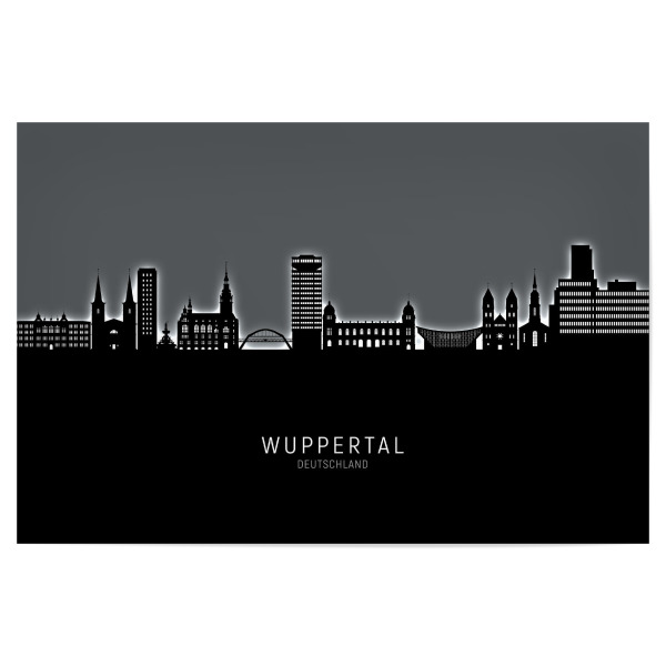 Poster "Wuppertal Skyline Glow White" artboxONE - Städte,Schwarzweiß