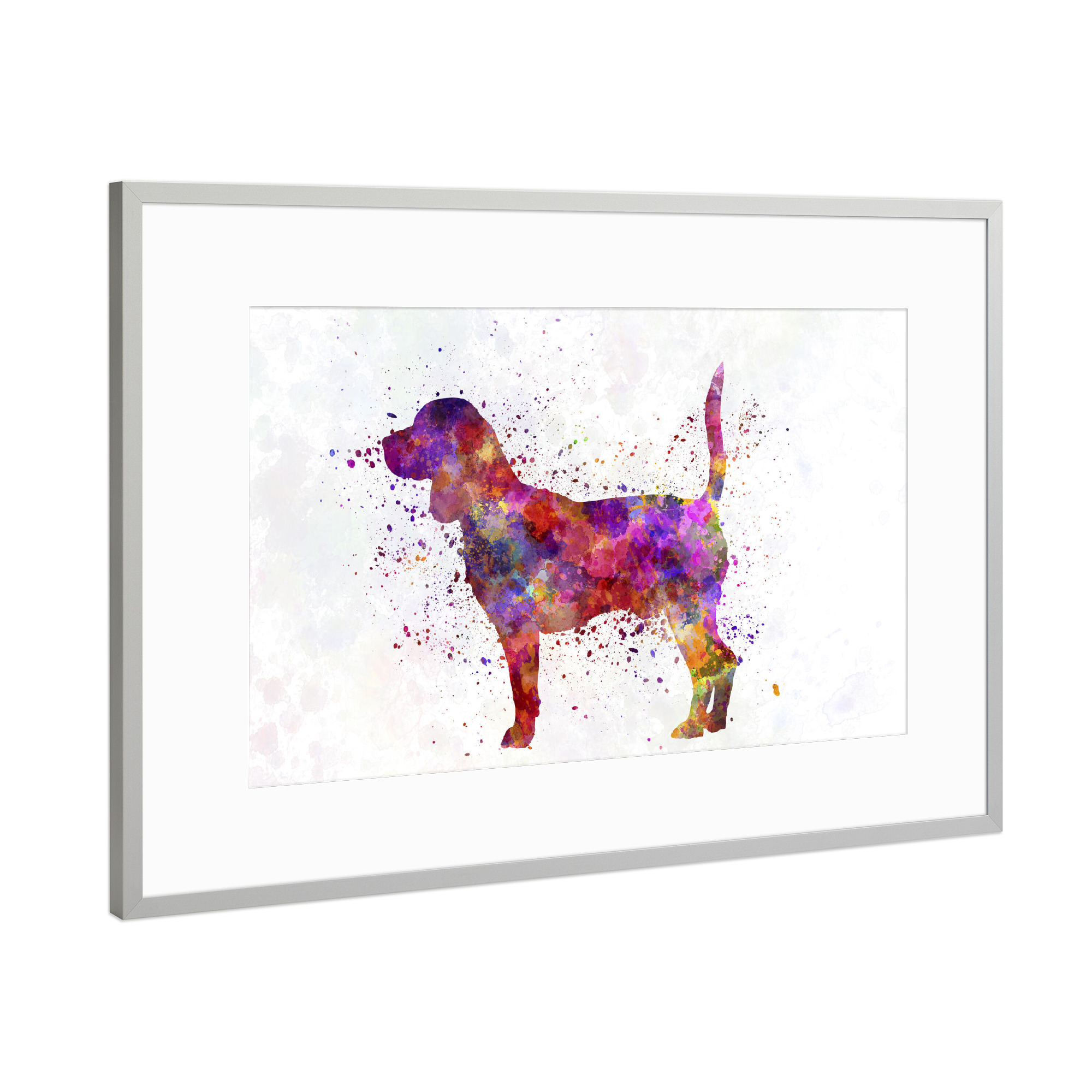 Poster mit Rahmen Silber "Beagle in watercolor" artboxONE - Tiere