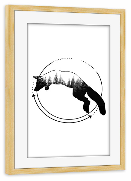 Poster mit Rahmen kiefer "Fox & Forest Lines" artboxONE - Natur,Tiere,Abstrakt,Geometrie