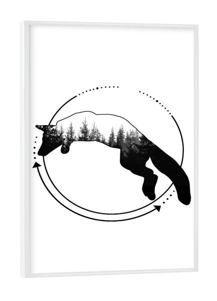 Poster mit weißem Rahmen "Fox & Forest Lines" artboxONE - Natur,Tiere,Abstrakt,Geometrie