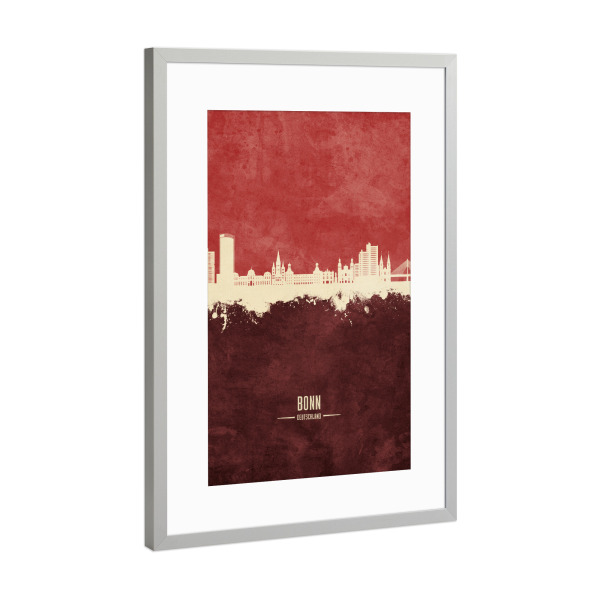 Poster mit Rahmen Silber "Bonn Germany Skyline Dark Red" artboxONE - Städte