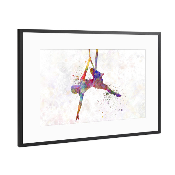 Poster mit Rahmen Schwarz (Metallic) "Aerial Yoga in Watercolor-b" artboxONE - Sport