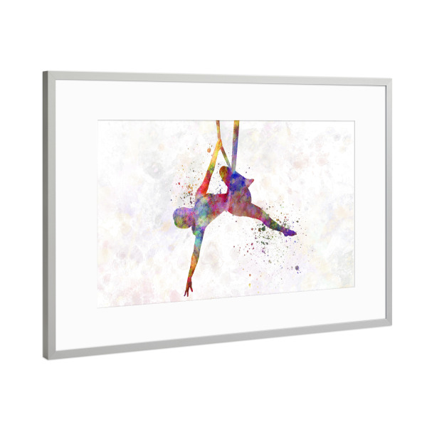 Poster mit Rahmen Silber "Aerial Yoga in Watercolor-b" artboxONE - Sport