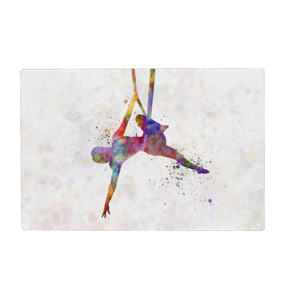Metall Poster "Aerial Yoga in Watercolor-b" artboxONE - Sport - Sport,Sports,Color,Illustration,Watercolor,Yoga,Relaxation,Zen,Bohemian,Aerial yoga