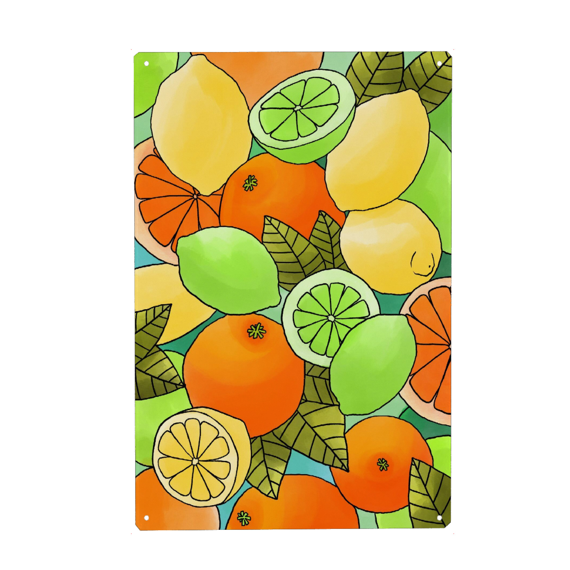 Metall Poster "Zitrusbombe" artboxONE - Natur,Floral,Essen & Trinken / Obst & Gemüse - Zitrusfrüchte,Citrus fruit,Zitrone,Orange,Limette,Lime,Küche