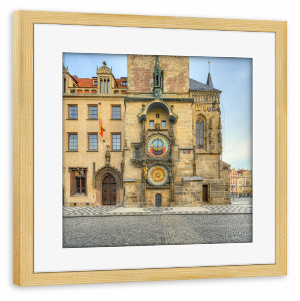 Poster mit Rahmen kiefer "Astronomische Uhr in Prag" artboxONE - Reise,Architektur,Städte / Prag