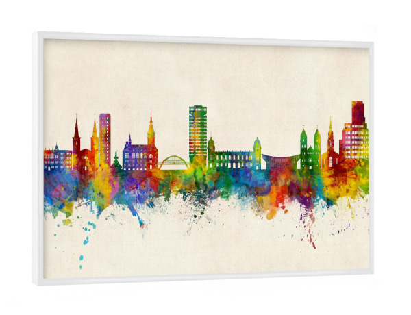 Poster mit weißem Rahmen "Wuppertal Germany Skyline Urban" artboxONE - Städte