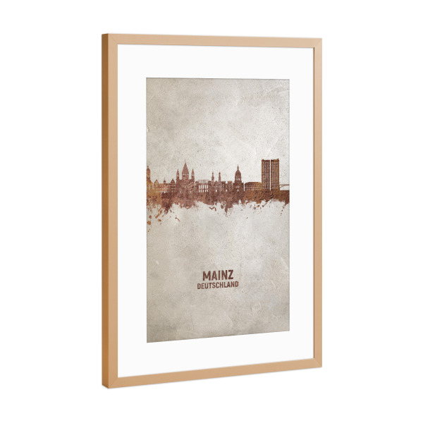 Poster mit Rahmen Kupfer "Mainz Germany Skyline Rust" artboxONE - Städte