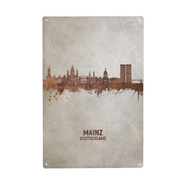 Holzbild "Mainz Germany Skyline Rust" artboxONE - Städte - Mainz,Deutschland,Skyline,Cityscape,Stadtbild,Watercolor,Painting,City,Stadt,Germany