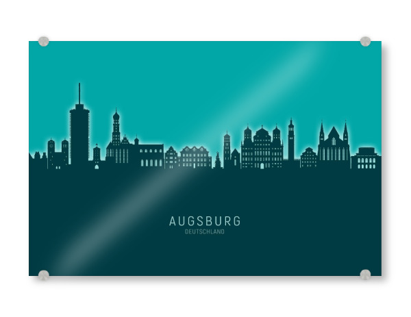 Acrylglasbild "Augsburg Skyline Glow Teal" artboxONE - Städte