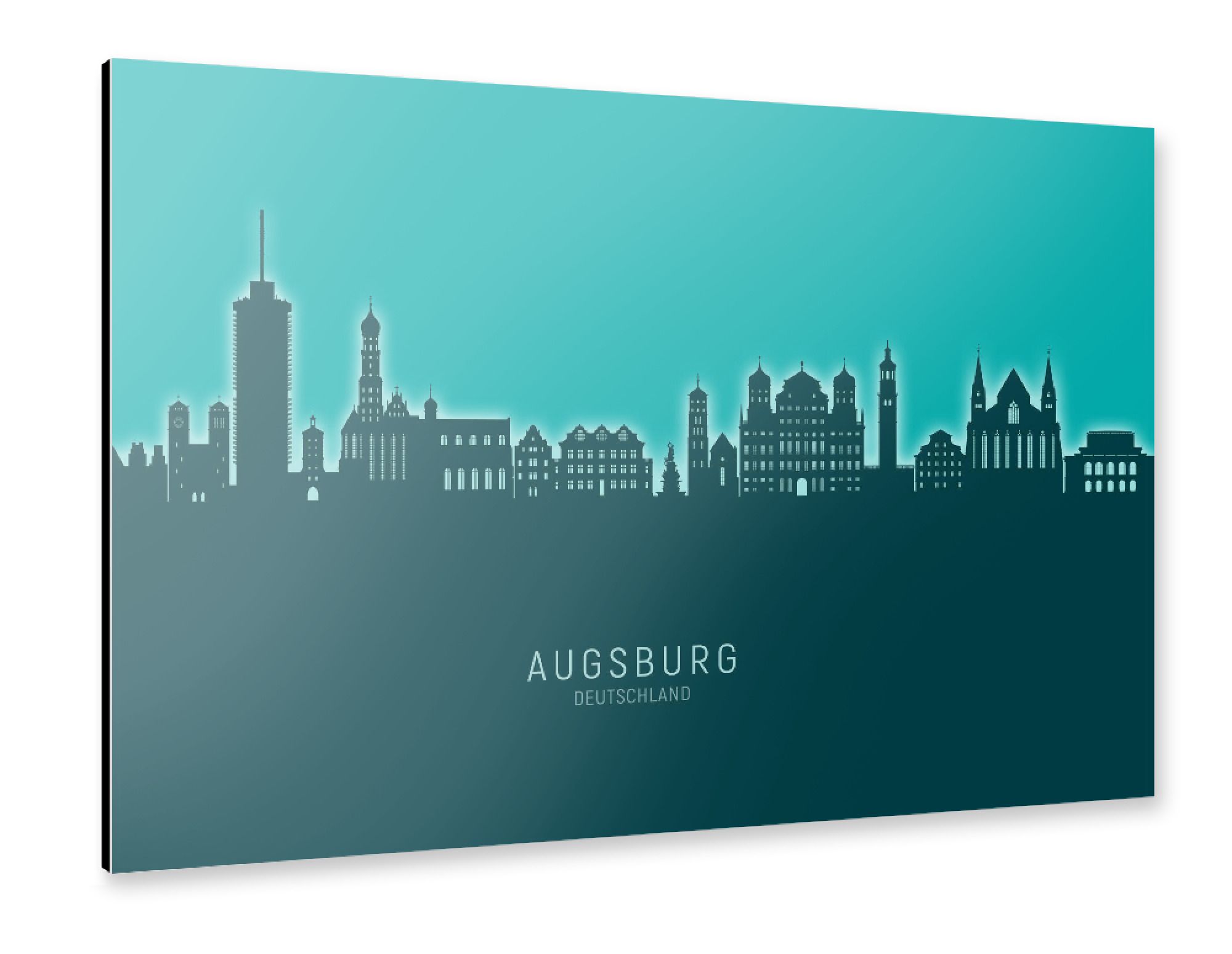 Alu-Dibond "Augsburg Skyline Glow Teal" 75x50 cm artboxONE