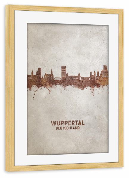 Poster mit Rahmen kiefer "Wuppertal Germany Skyline Rust" artboxONE - Städte