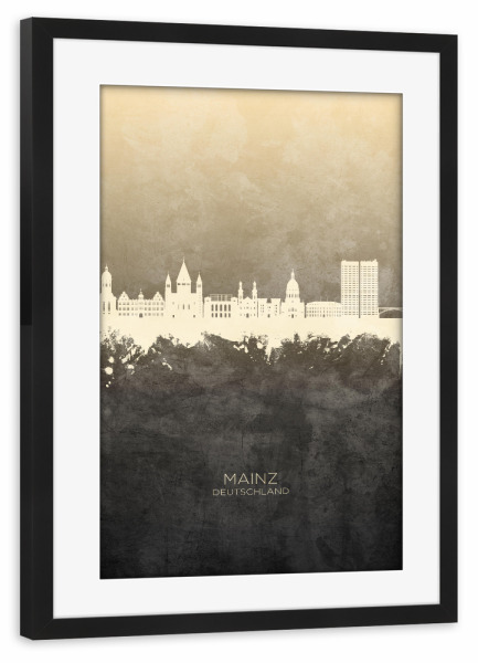 Poster mit Rahmen schwarz "Mainz Germany Skyline Taupe" artboxONE - Städte