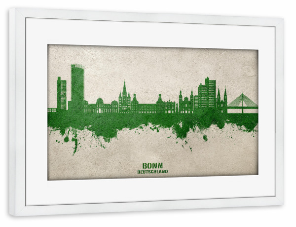 Poster mit Rahmen weiß "Bonn Germany Skyline PaintGreen" artboxONE - Städte