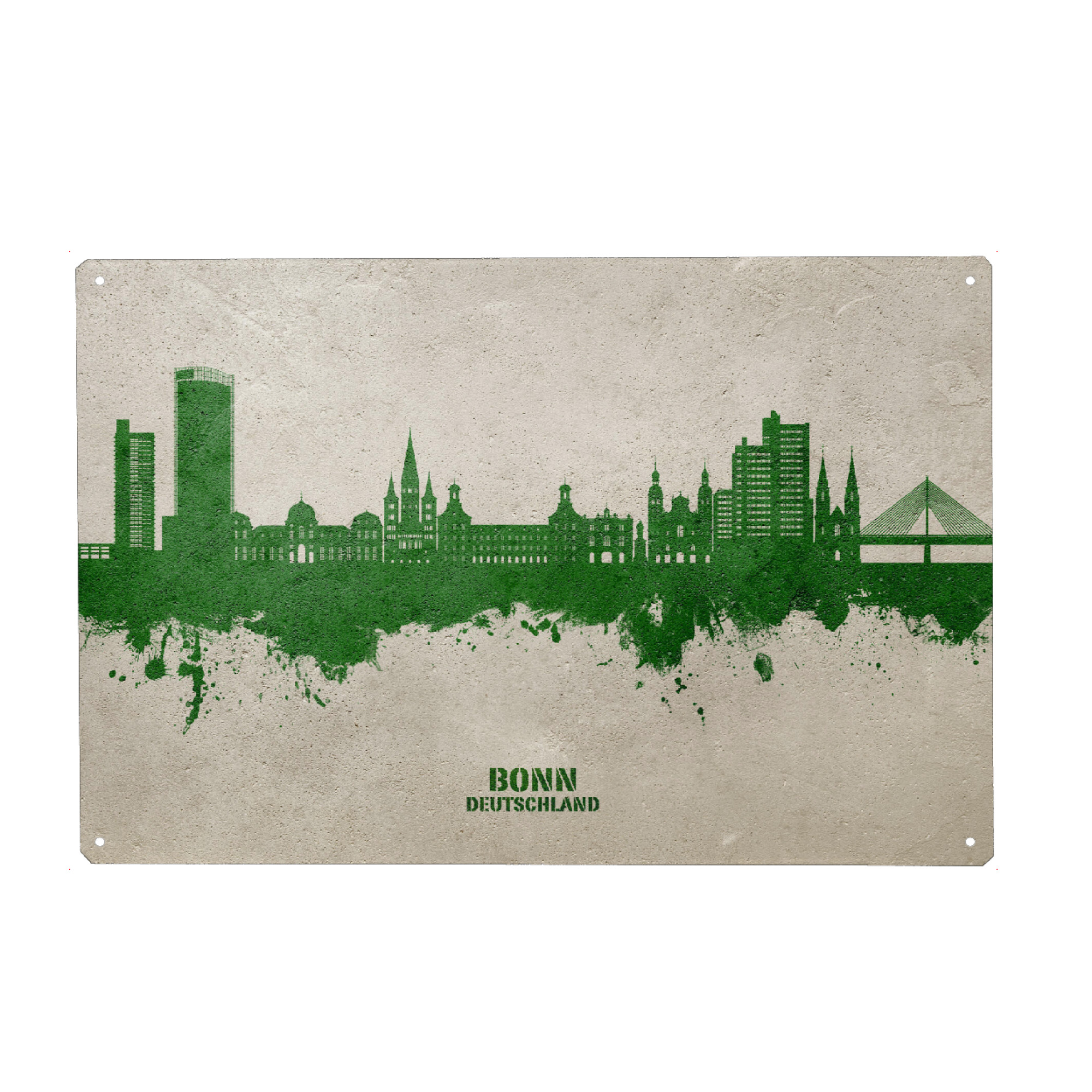 Holzbild "Bonn Germany Skyline PaintGreen" artboxONE - Städte - Bonn,Deutschland,Skyline,Cityscape,Stadtbild,Watercolor,Painting,City,Stadt,Germany