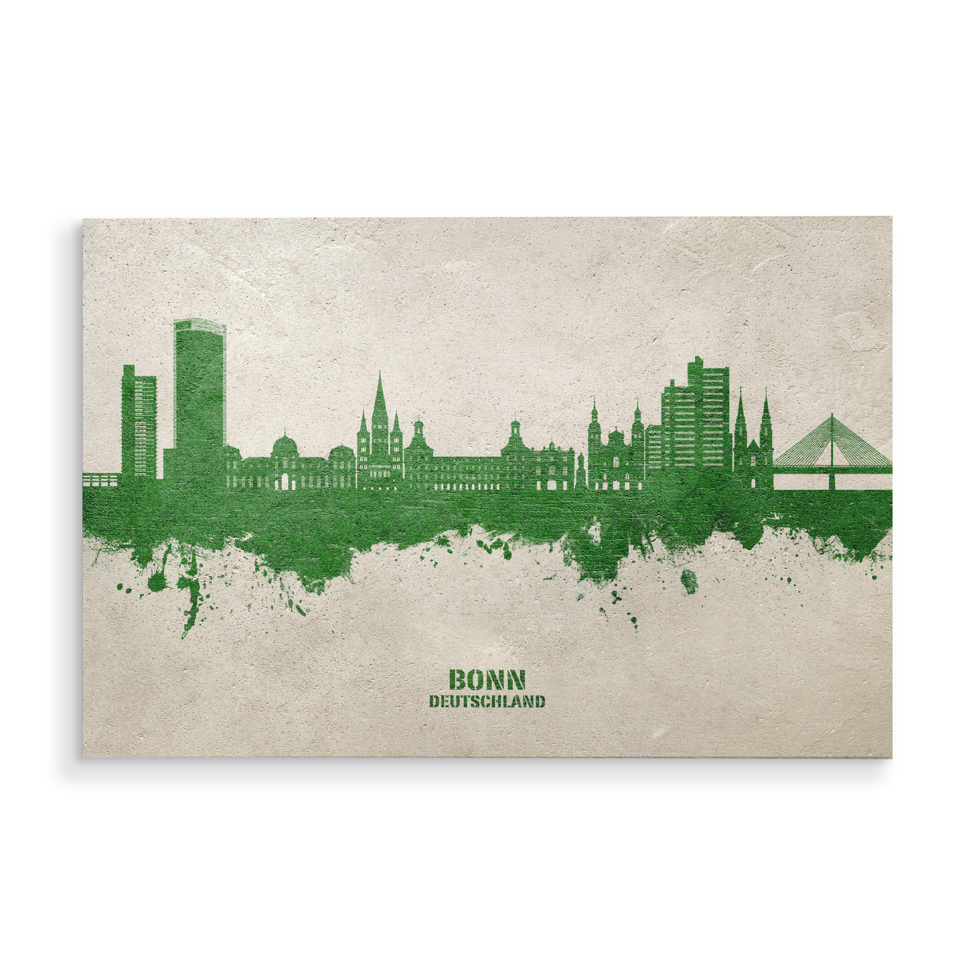 Holzbild "Bonn Germany Skyline PaintGreen" artboxONE - Städte - Bonn,Deutschland,Skyline,Cityscape,Stadtbild,Watercolor,Painting,City,Stadt,Germany