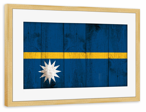 Poster mit Rahmen kiefer "Nauru Flag" artboxONE - Reise - Nauru,Flagge,Fahne,Grunge,Retro,Südsee,Ozeanien