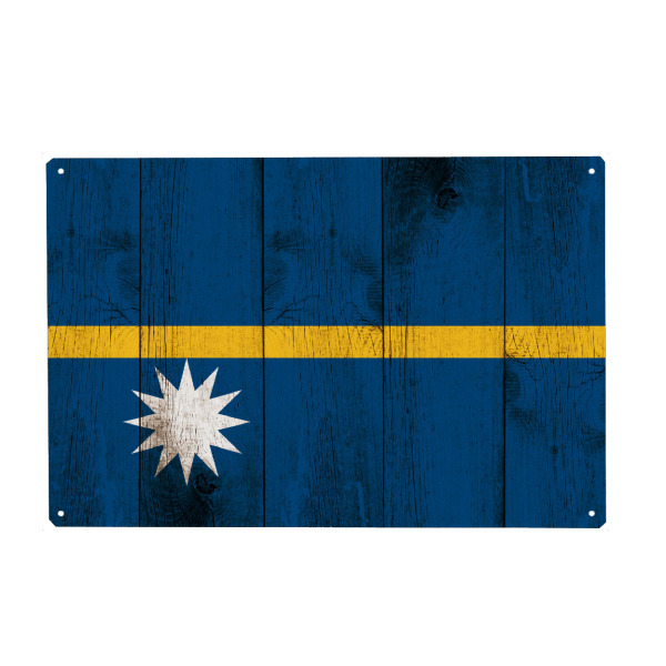 Metall Poster "Nauru Flag" artboxONE - Reise - Nauru,Flagge,Fahne,Grunge,Retro,Südsee,Ozeanien - Blechschild