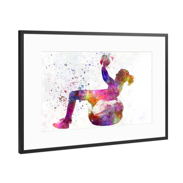 Poster mit Rahmen Schwarz (Metallic) "Watercolor fitness-b" artboxONE - Sport - Sport,Sports,Watercolor,Fitness,Gym,Exercise,Athlete,Gymnast,Olympic