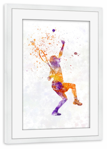 Poster mit Rahmen weiß "Playing tennis in watercolor" artboxONE - Sport,Sport / Motivation
