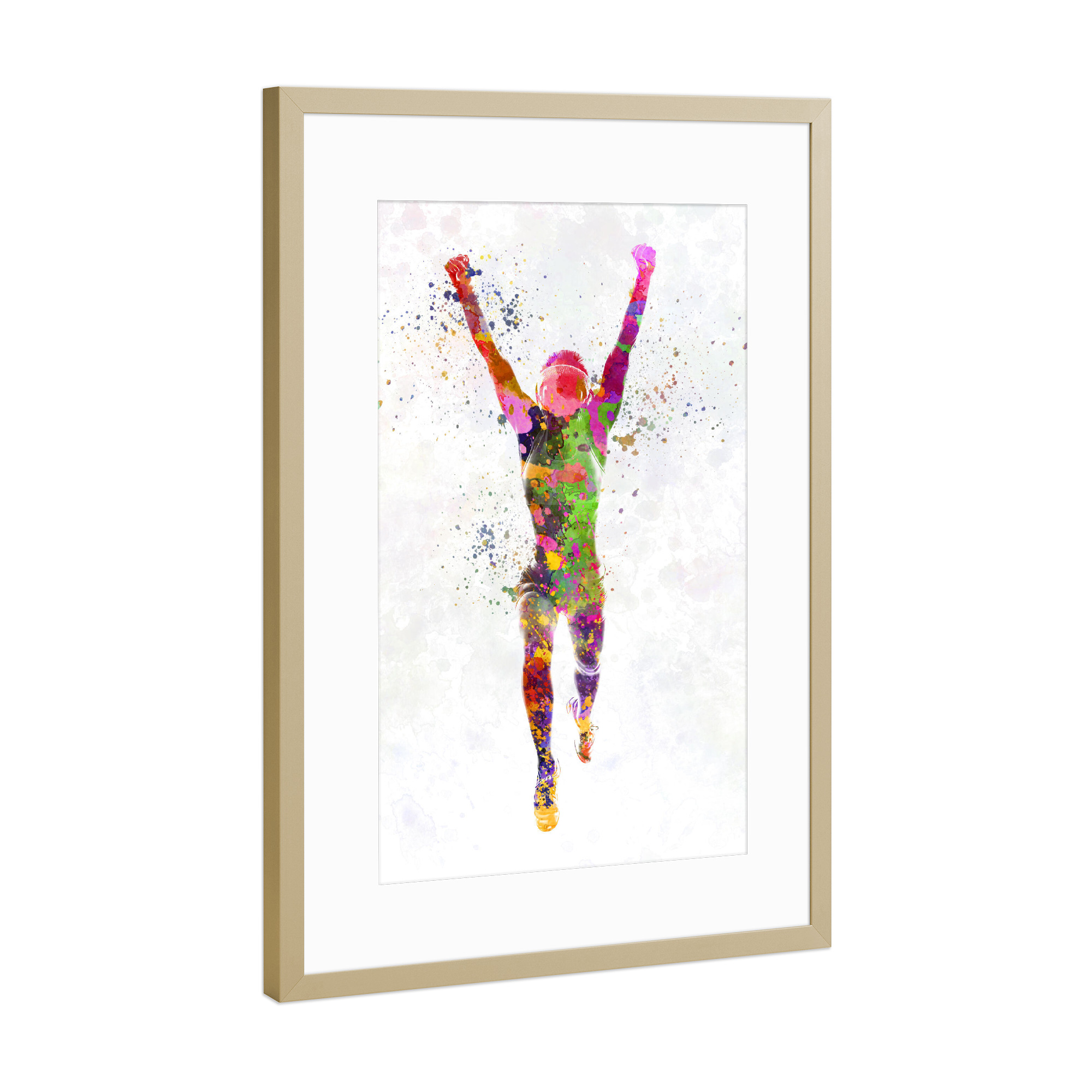 Poster mit Rahmen Gold "Watercolor winner runner" artboxONE - Sport - Sport,Sports,Watercolor,Runner,Winner,Running,Olympic,Goal