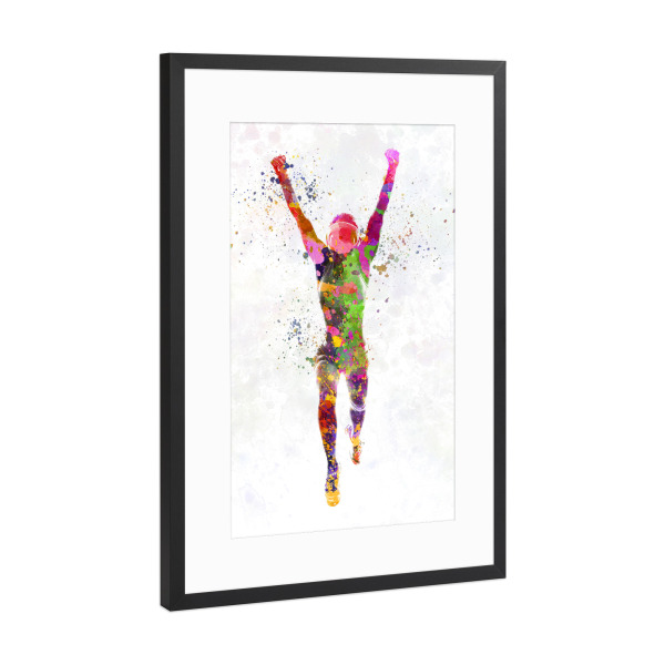Poster mit Rahmen Schwarz (Metallic) "Watercolor winner runner" artboxONE - Sport - Sport,Sports,Watercolor,Runner,Winner,Running,Olympic,Goal