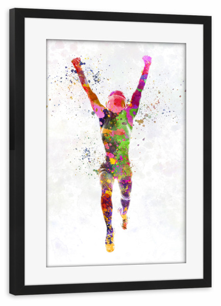 Poster mit Rahmen schwarz "Watercolor winner runner" artboxONE - Sport - Sport,Sports,Watercolor,Runner,Winner,Running,Olympic,Goal