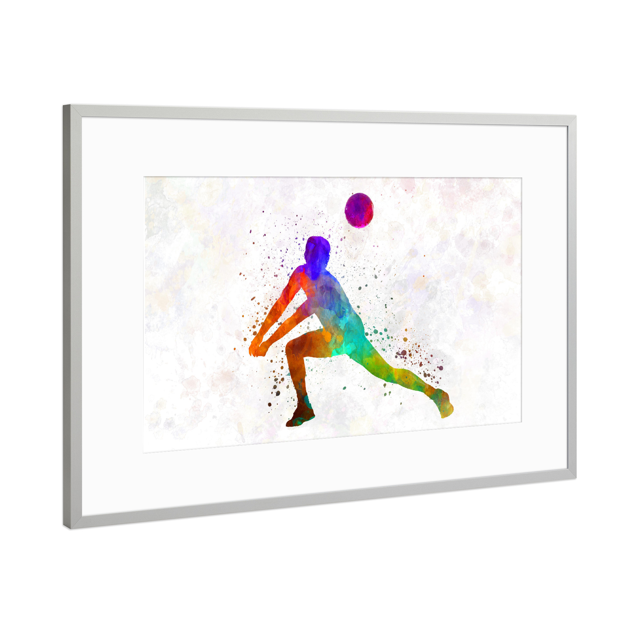 Poster mit Rahmen Silber "Watercolor volleyball player-d" artboxONE - Sport