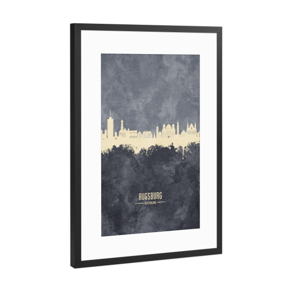 Poster mit Rahmen Schwarz (Metallic) "Augsburg Germany Skyline Grey" artboxONE - Städte
