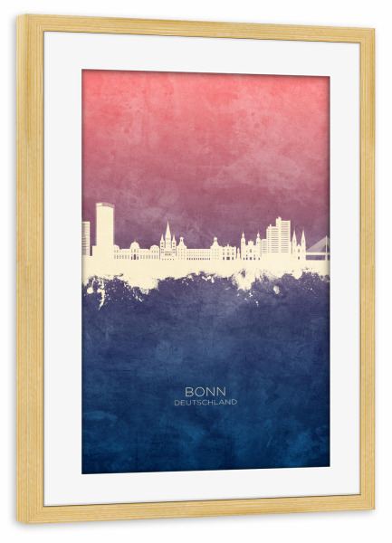 Poster mit Rahmen kiefer "Bonn Germany Skyline BlueRose" artboxONE - Städte