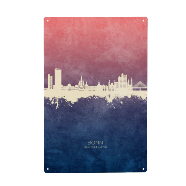 Holzbild "Bonn Germany Skyline BlueRose" artboxONE - Städte - Bonn,Deutschland,Skyline,Cityscape,Stadtbild,Watercolor,Painting,City,Stadt,Germany