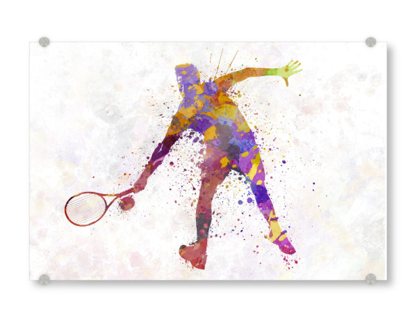 Acrylglasbild "Tennis player in watercolor-f" artboxONE - Sport - Sport,Sports,Color,Illustration,Watercolor,Tennis,Racket,Tennis player,Atp,Serve