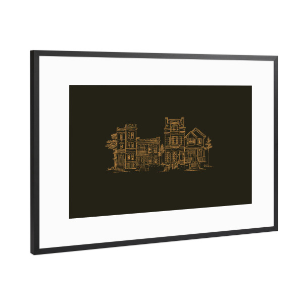Poster mit Rahmen Schwarz (Metallic) "House old victorian brown" artboxONE - Städte,Architektur
