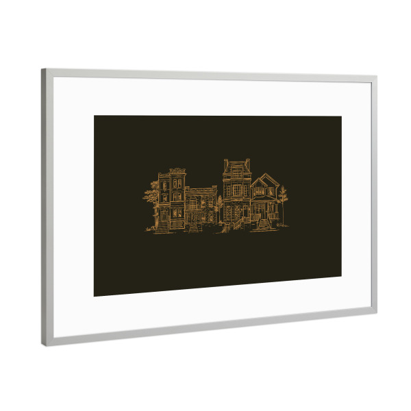 Poster mit Rahmen Silber "House old victorian brown" artboxONE - Städte,Architektur
