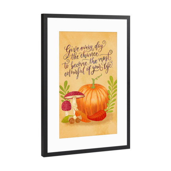 Poster mit Rahmen Schwarz (Metallic) "Herbstfarben mit Sinnspruch" artboxONE - Typografie,Natur,Floral