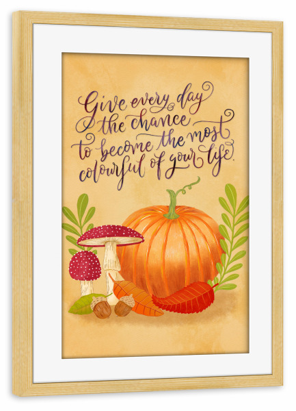 Poster mit Rahmen kiefer "Herbstfarben mit Sinnspruch" artboxONE - Typografie,Natur,Floral