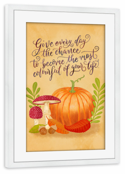 Poster mit Rahmen weiß "Herbstfarben mit Sinnspruch" artboxONE - Typografie,Natur,Floral