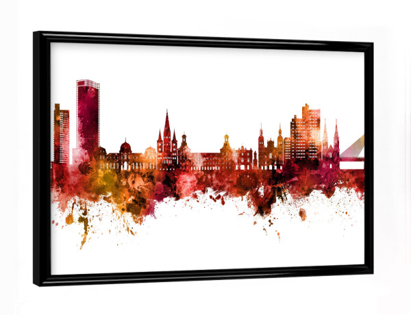 Poster mit schwarzem Rahmen "Bonn Germany Skyline Red" artboxONE - Städte