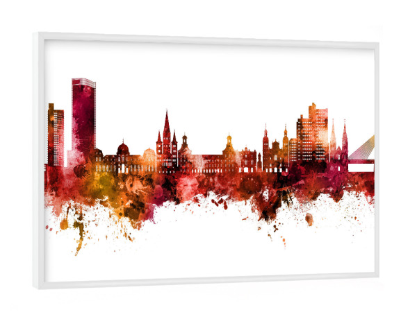 Poster mit weißem Rahmen "Bonn Germany Skyline Red" artboxONE - Städte
